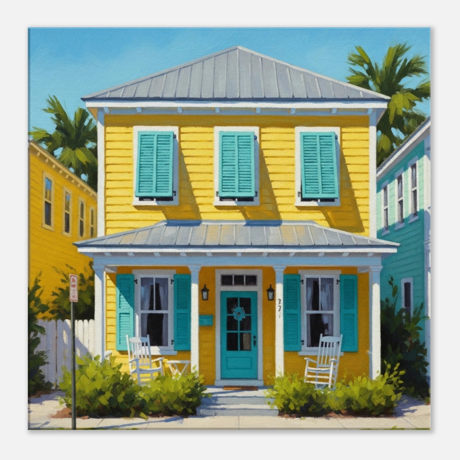 Yellow Key West House Canvas Wall Print by Caribbean Rays