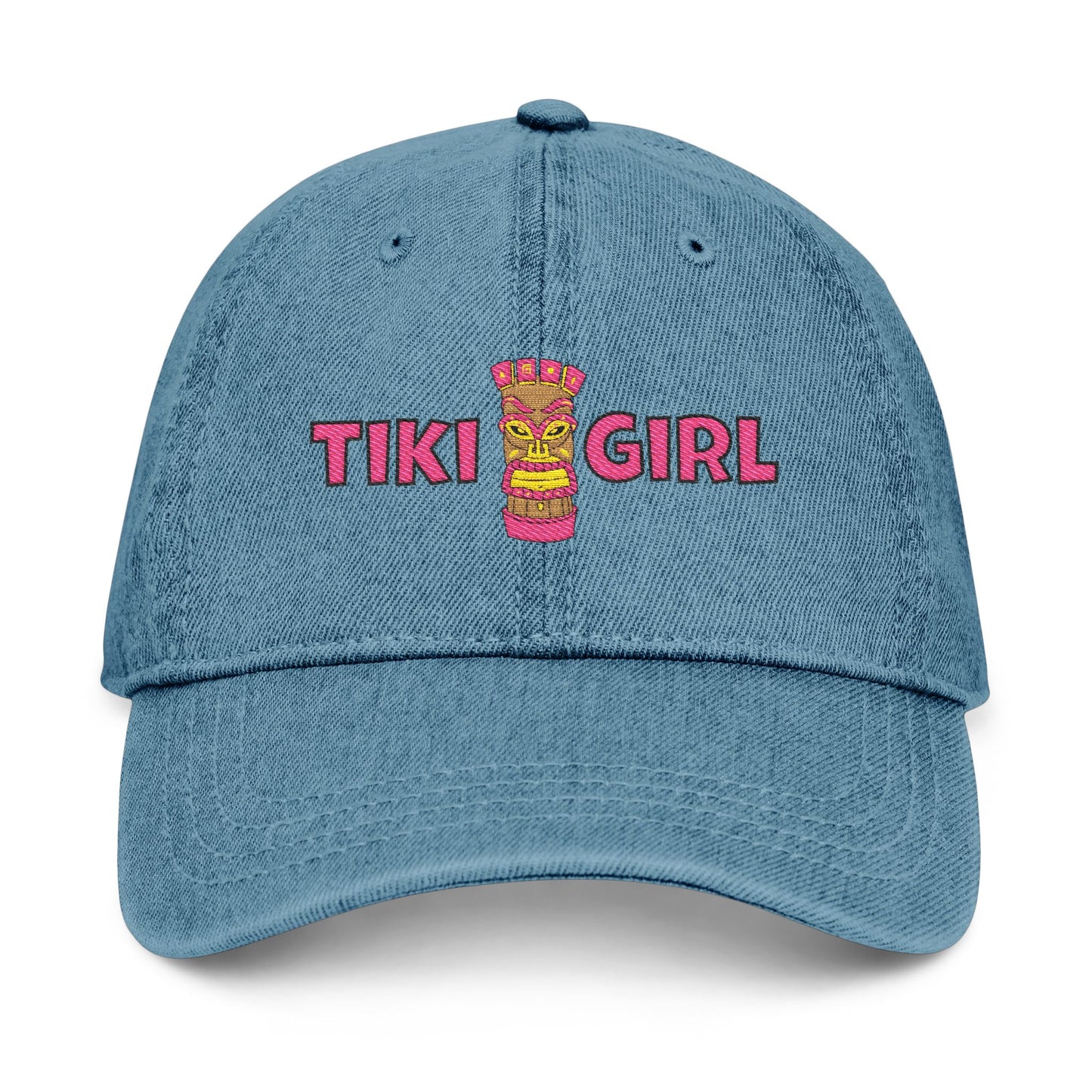 Tiki Girl Embroidered Denim Hat — Tropical Tiki Bar Baseball Cap