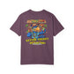 Purple t-shirt with a colorful tiki bar graphic and text on the back
