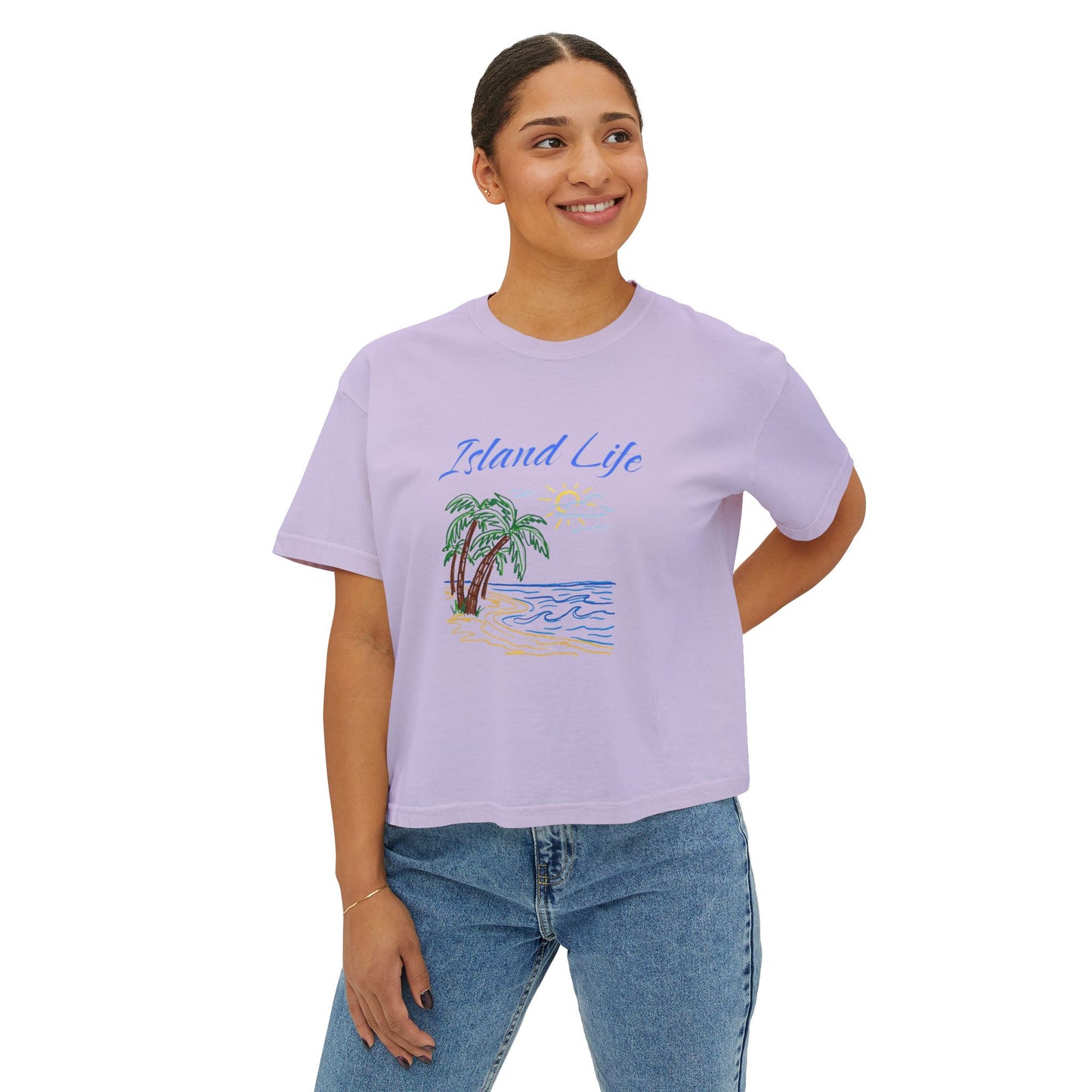 Island Life Boxy Tee — Women's Tropical Palm Beach T‑Shirt