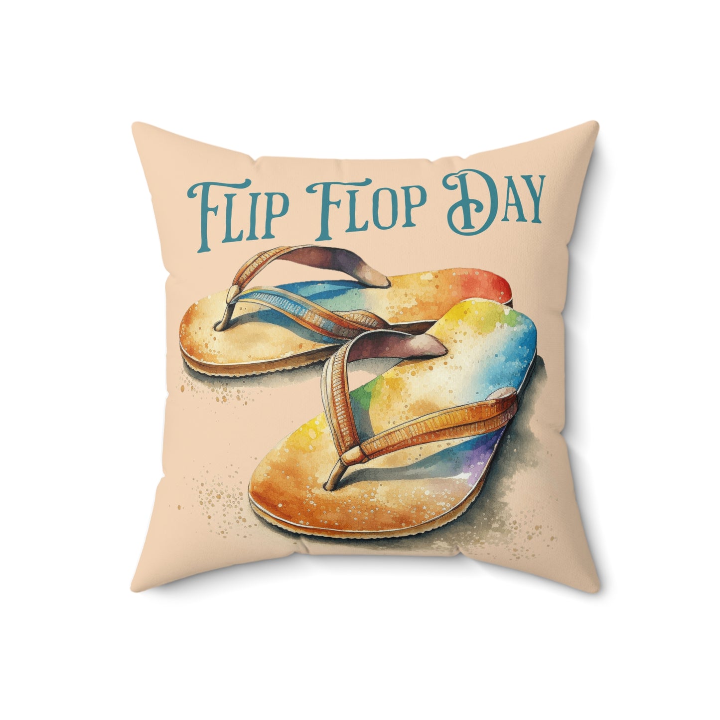 Flip Flop Day Tan Spun Polyester Square Pillow on Caribbean Rays