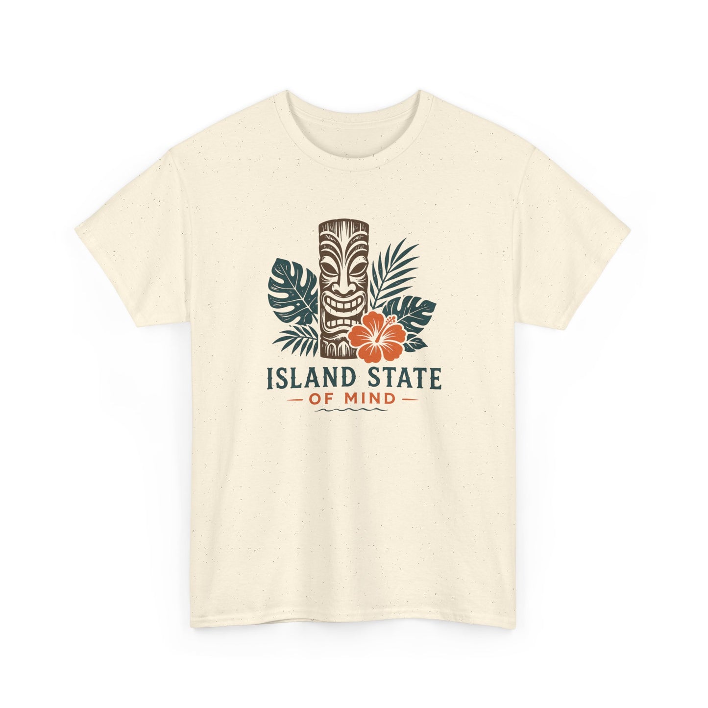 Island State of Mind T-Shirt — Tropical Tiki Tee with Hibiscus & Palm Leaves