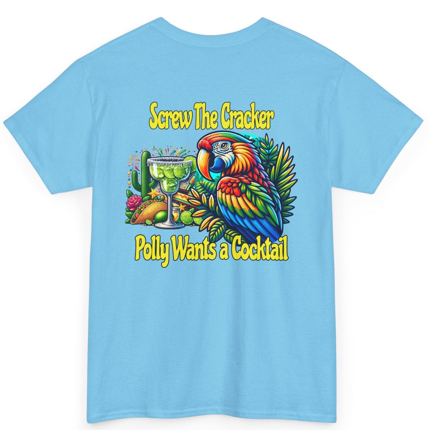 Cocktail Parrot Tee - Fun Retro Style, Unisex  Heavy Cotton T-Shirt, by Caribbean Rays