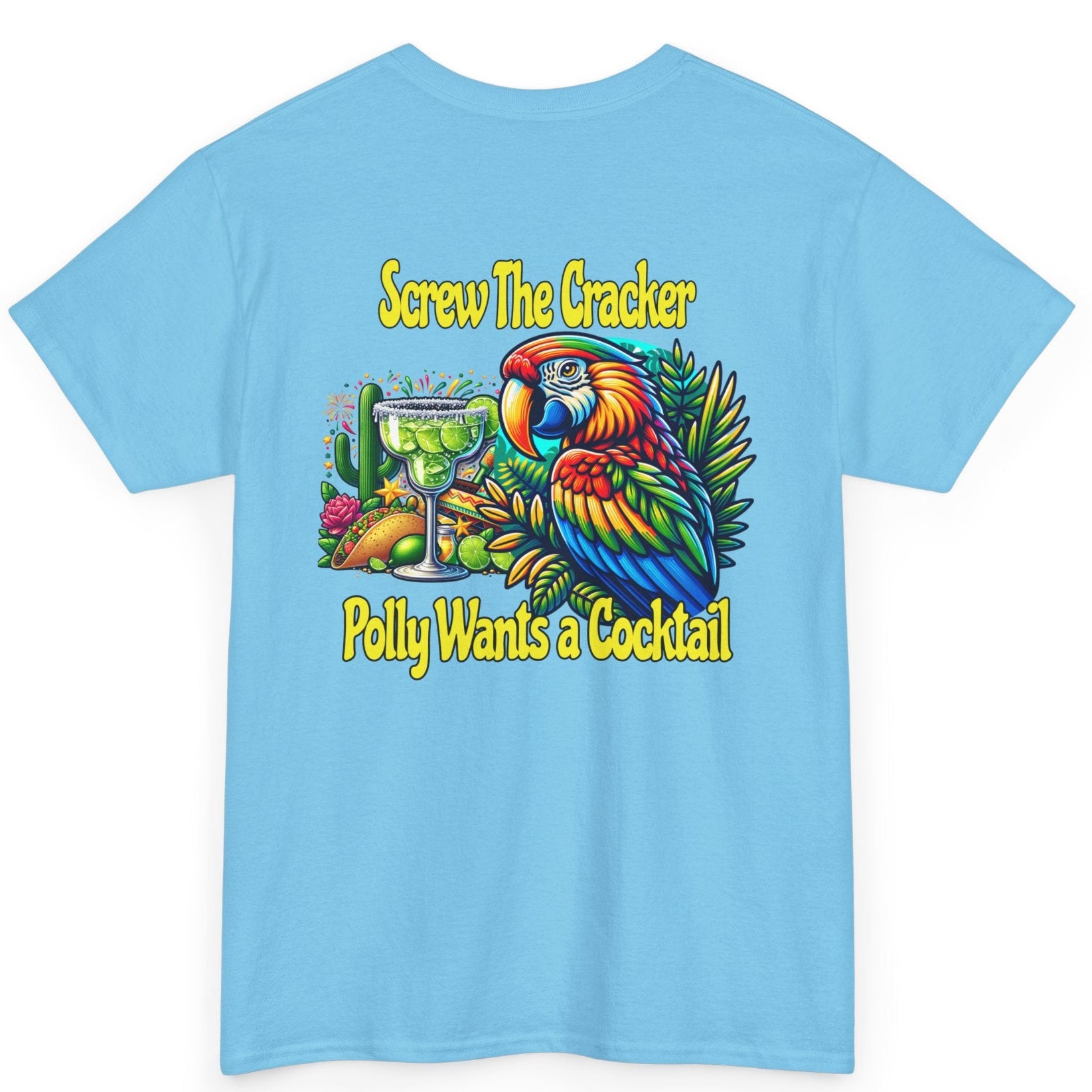 Cocktail Parrot Tee - Fun Retro Style, Unisex  Heavy Cotton T-Shirt, by Caribbean Rays