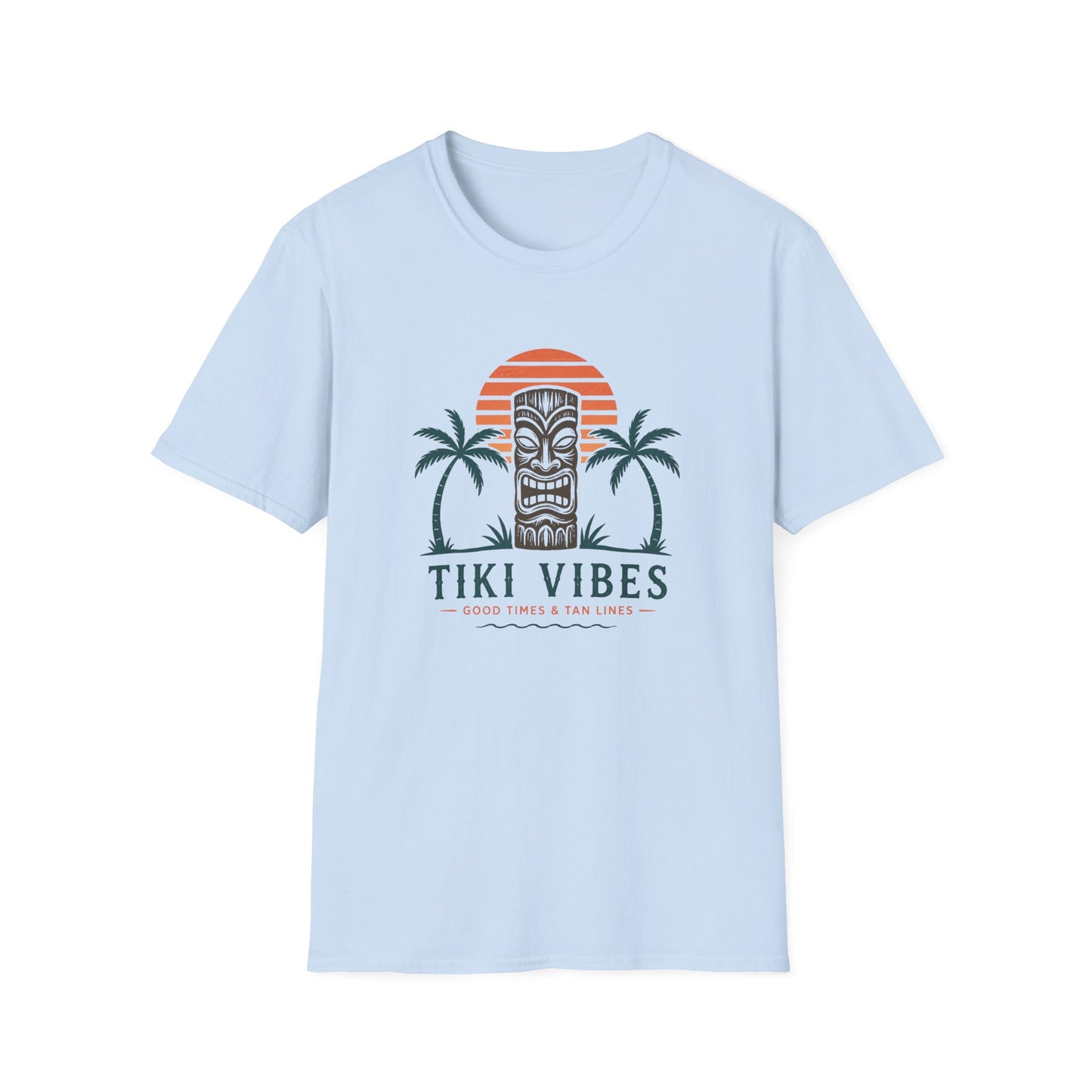Tiki Vibes Sunset Tee (Palm Trees & Tiki Mask)