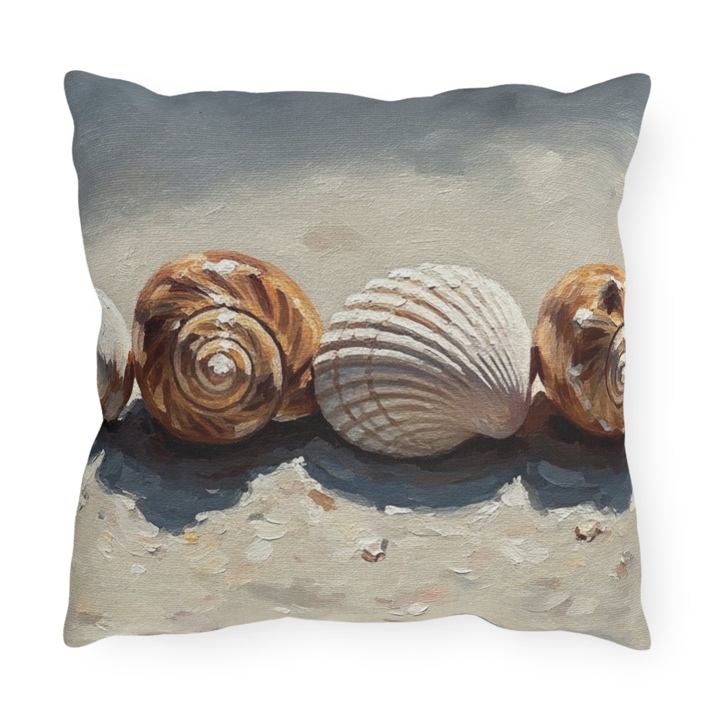 Decorative pillow with shell design on a white background