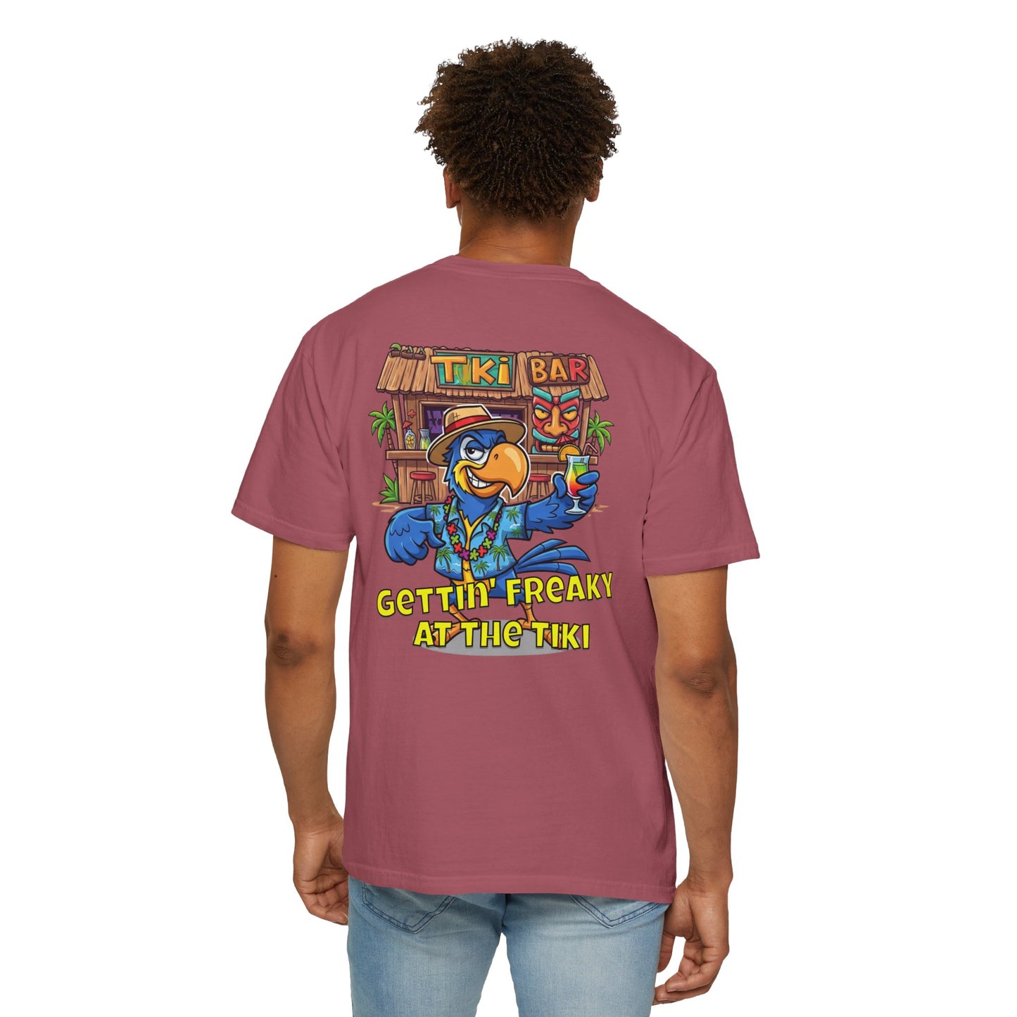 Gettin' Freaky at the Tiki Dancing Parrot Comfort Colors T-shirt