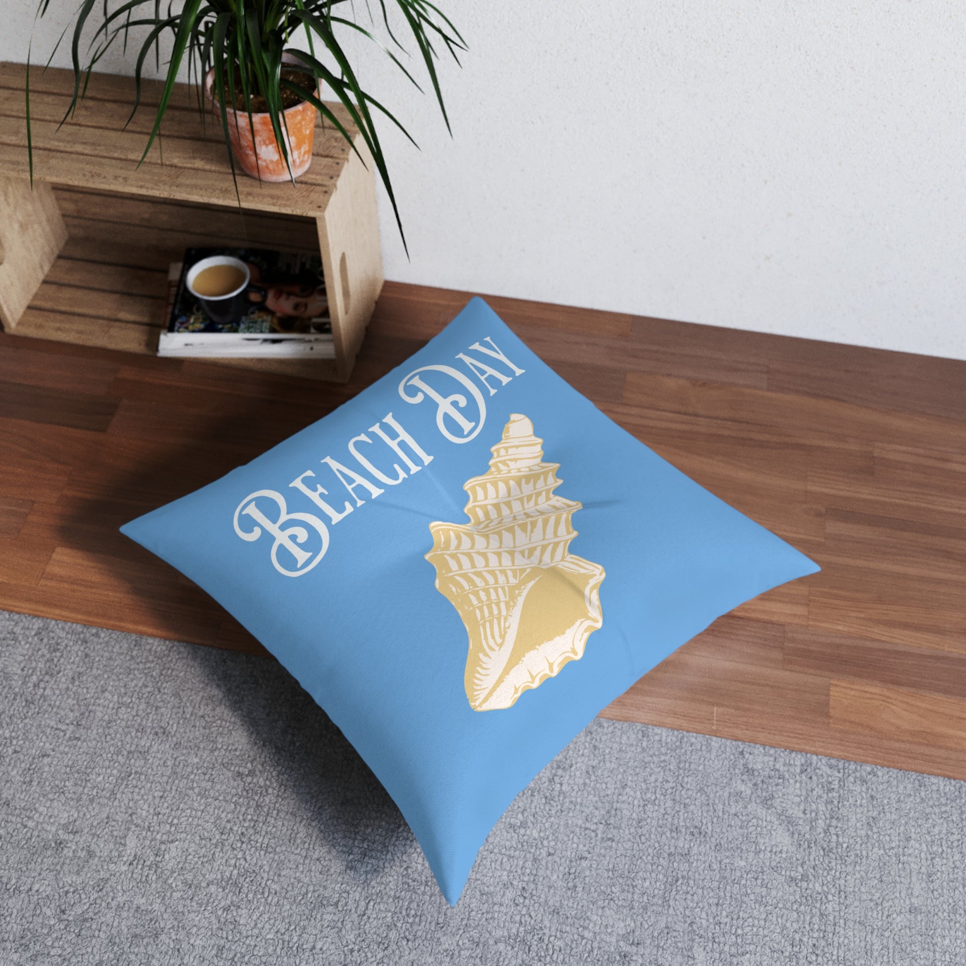 Beach Day Tufted Floor Pillow, Square -- Caribbean Rays