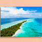 Tropical island with clear blue water and white sand on a beige background