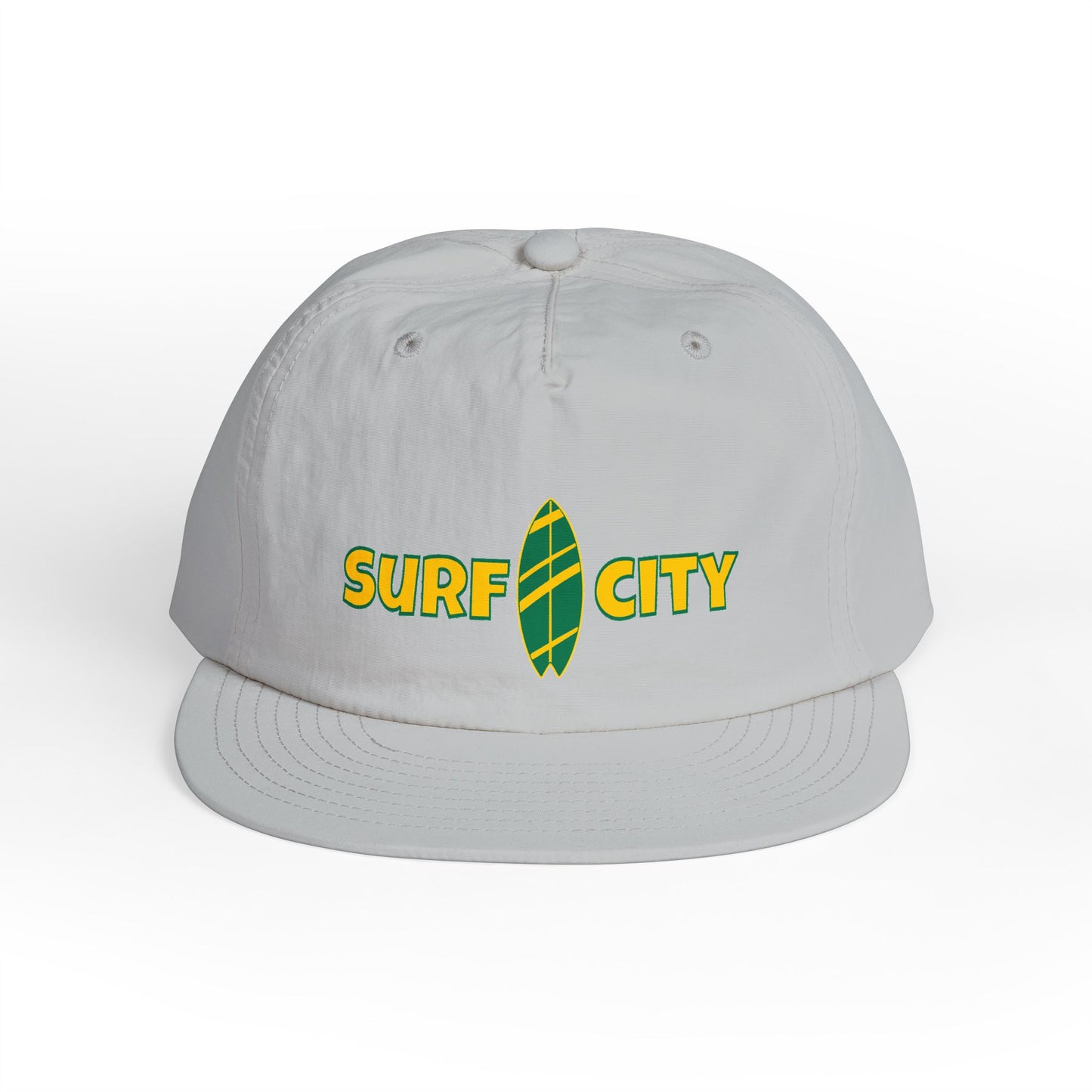 Gray cap with 'Surf City' logo on a white background