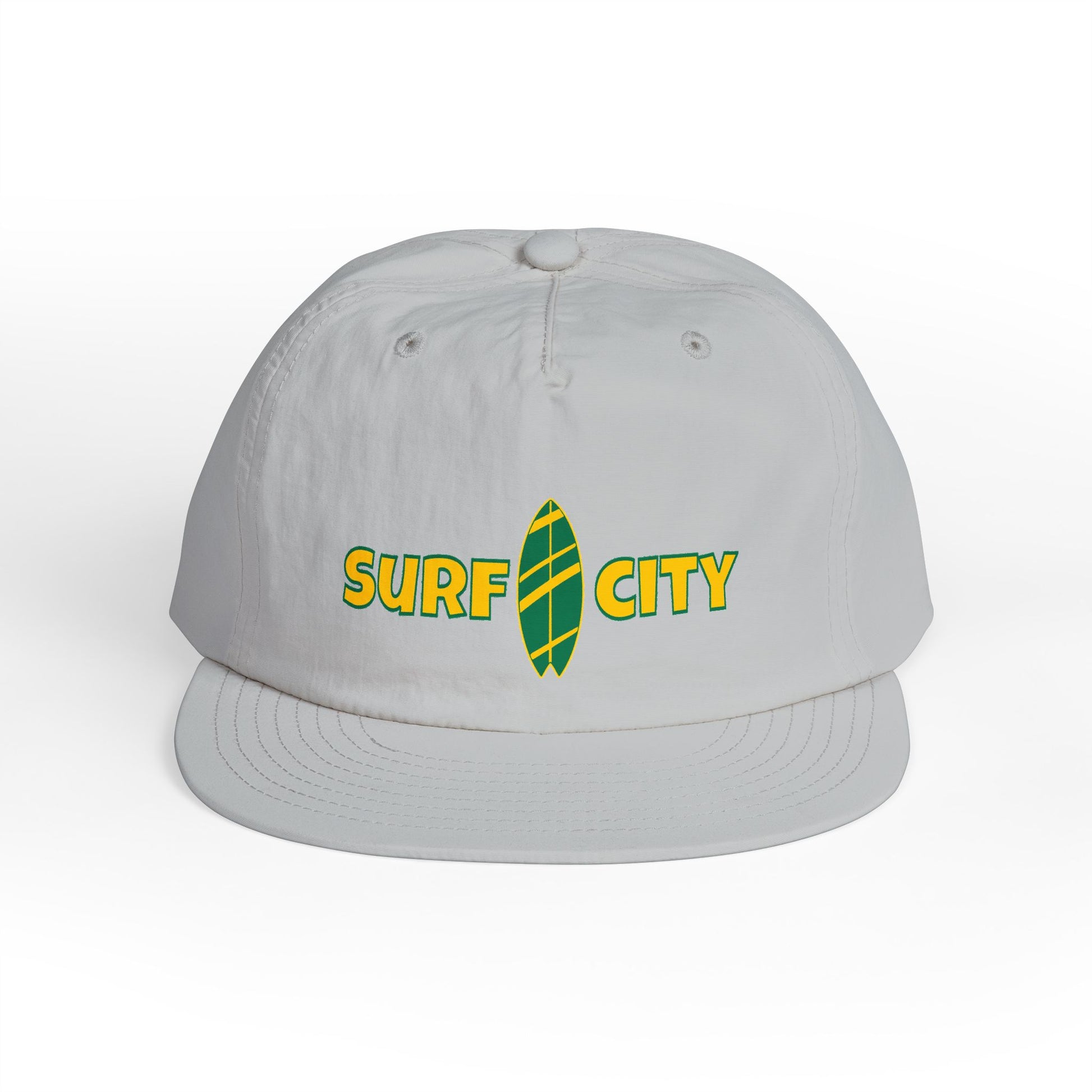 Gray cap with 'Surf City' logo on a white background