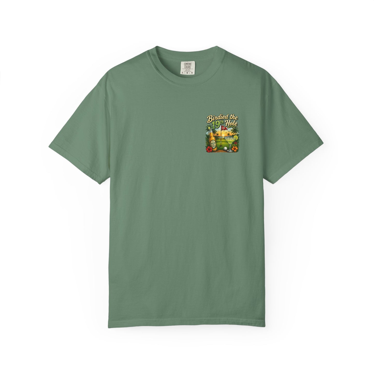Golf T-Shirt — 'Birdied the 19th Hole' Tropical Golf Beer Design