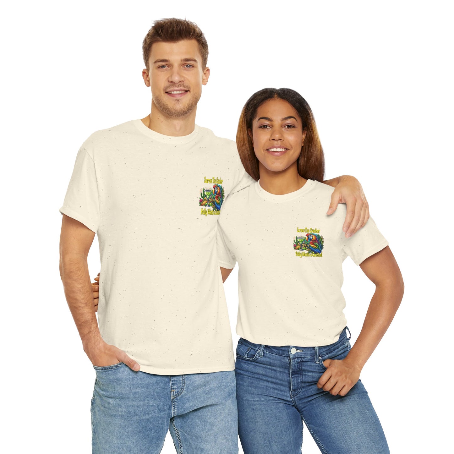Cocktail Parrot Tee - Fun Retro Style, Unisex  Heavy Cotton T-Shirt,