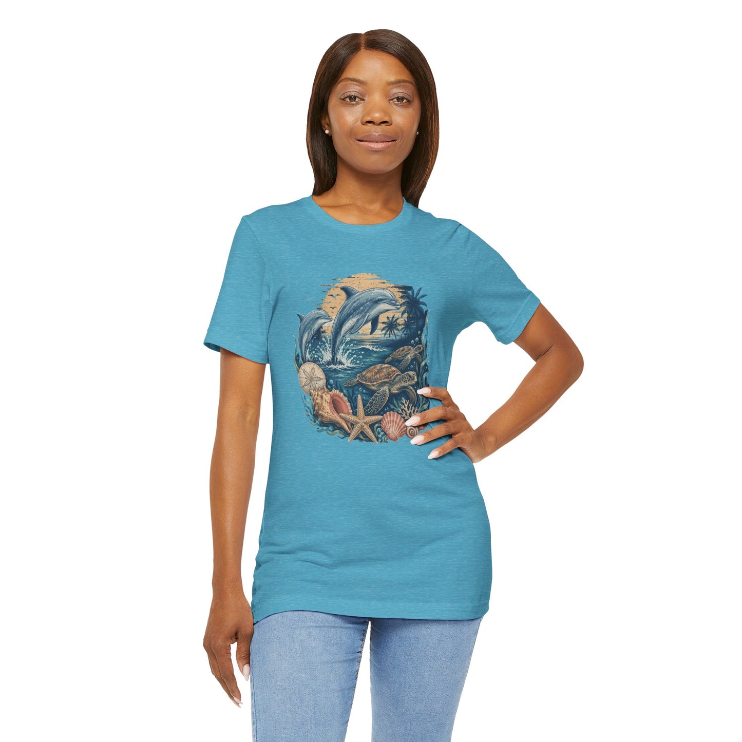 Ocean Life Tee — Vintage Dolphin & Seashell Beach Shirt