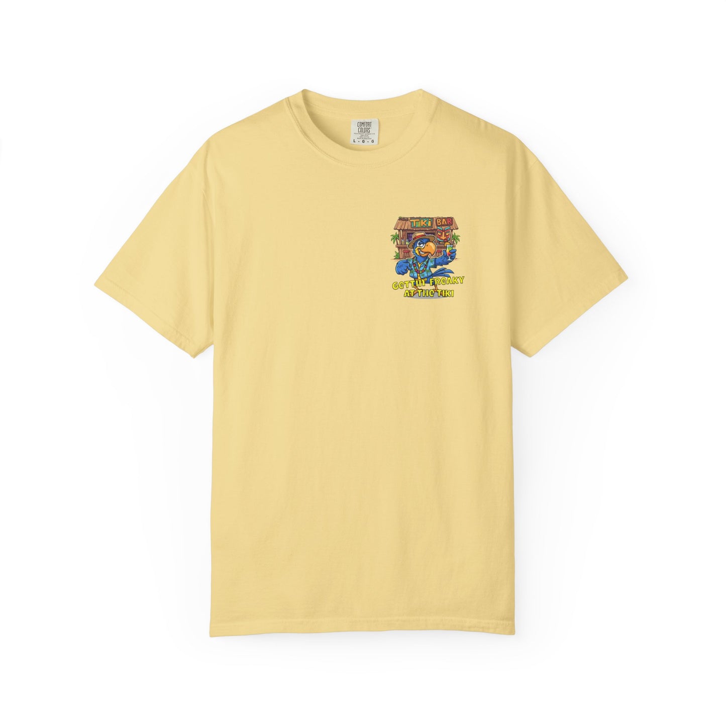 Gettin' Freaky at the Tiki Dancing Parrot Comfort Colors T-shirt