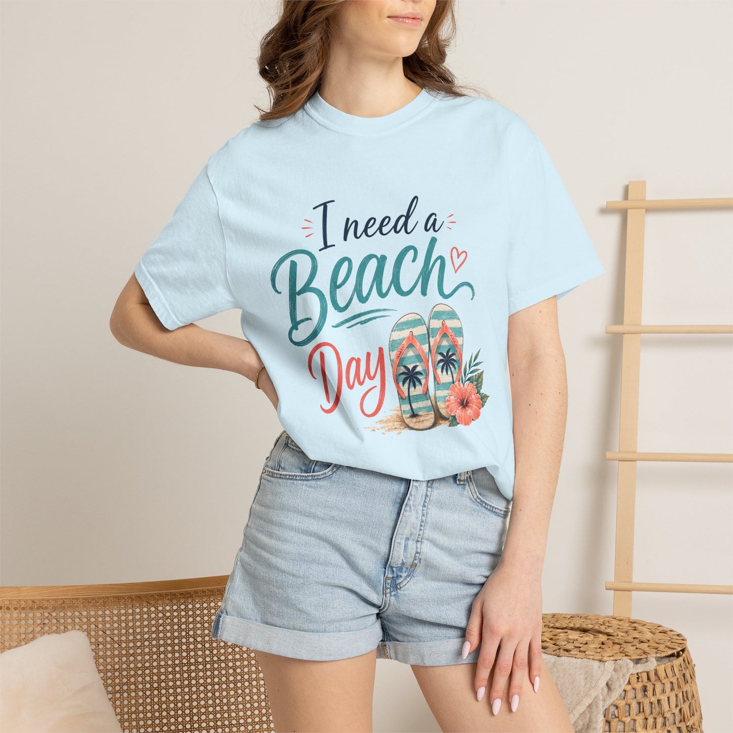 I Need a Beach Day T-Shirt – Women’s Summer Flip Flop Tropical Tee