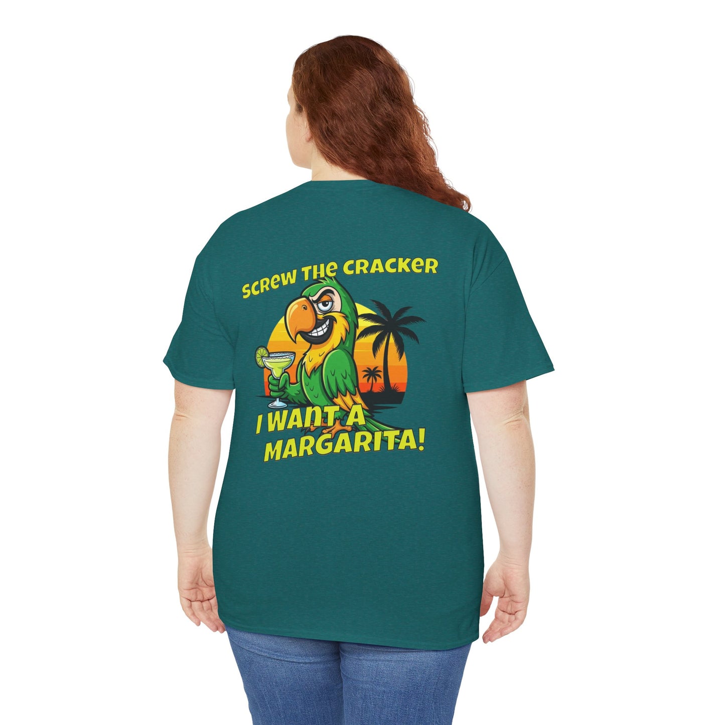 Screw the Cracker I Want a Margarita" T-Shirt Tropical Parrot Cocktail Tee