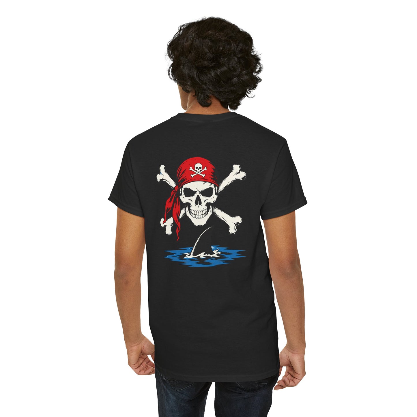 Pirate Skull & Shark Fin T-Shirt — Nautical Skull Crossbones Tee