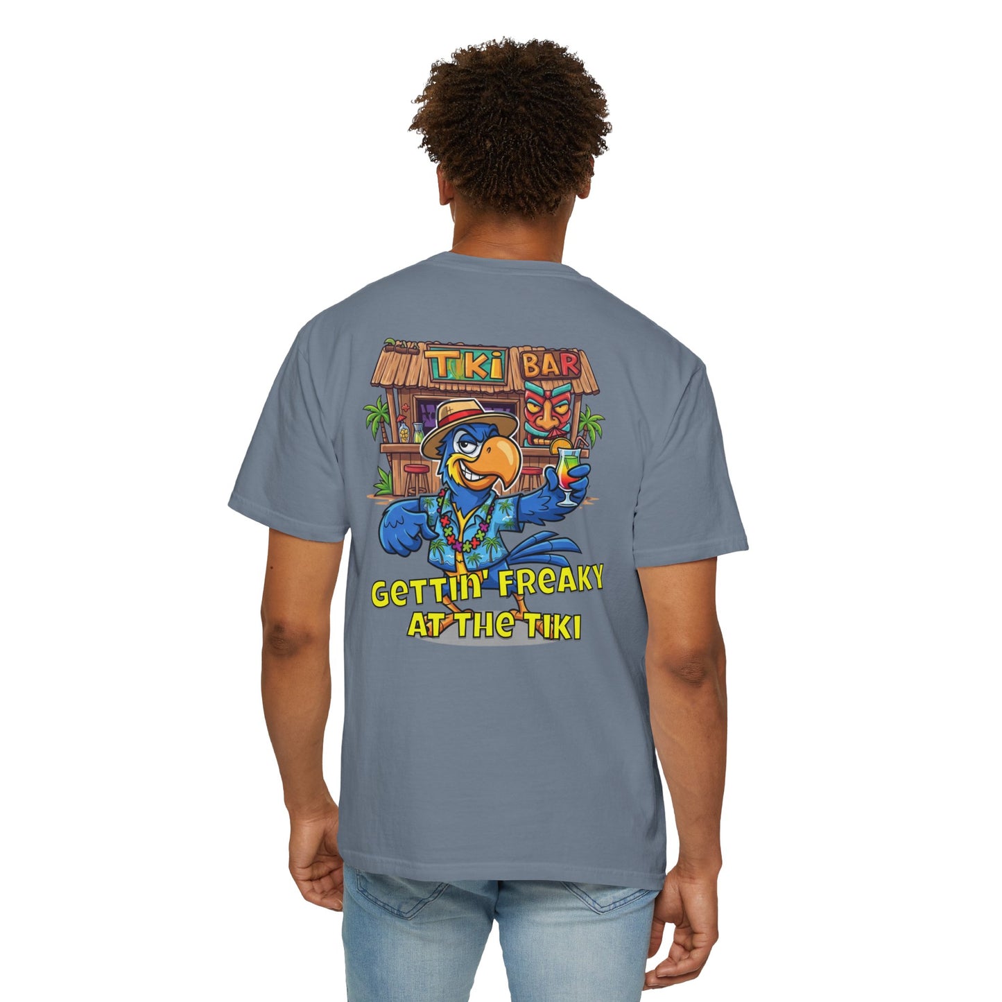 Gettin' Freaky at the Tiki Dancing Parrot Comfort Colors T-shirt