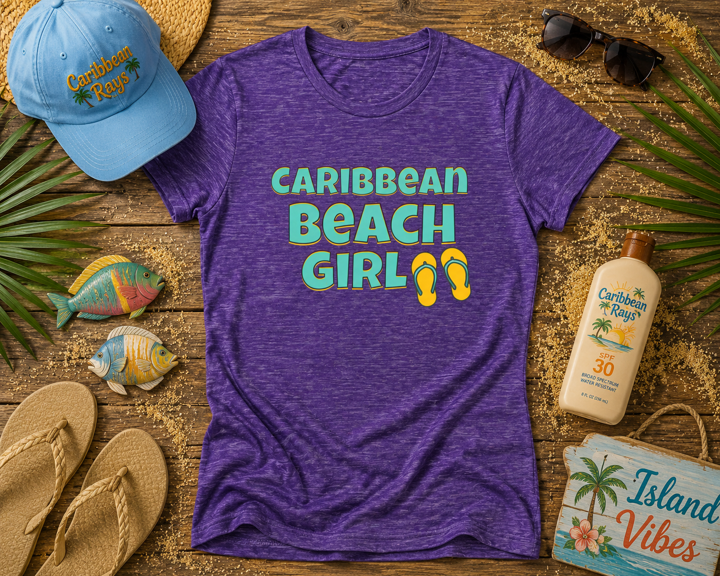 Caribbean Beach Girl T-Shirt — Women's Vacation Flip-Flop Tee