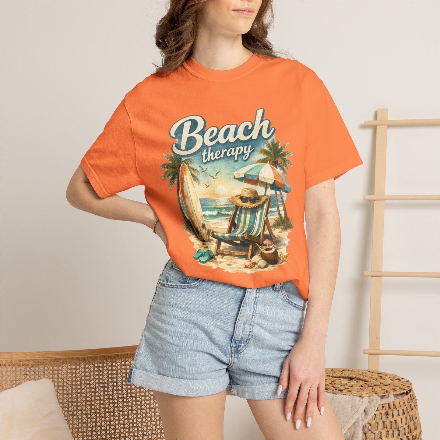Beach Therapy T-Shirt — Vintage Surf Chair & Palm Graphic