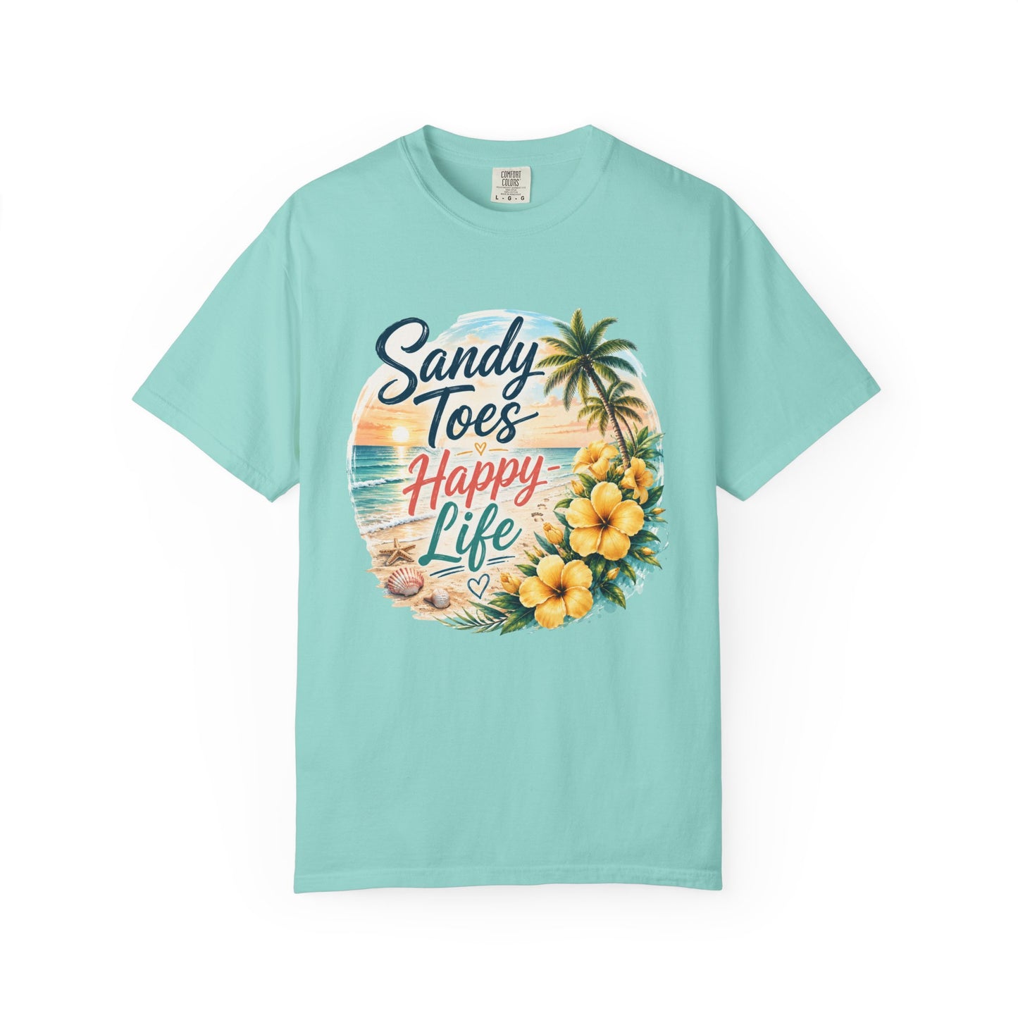 Sandy Toes Happy Life T-Shirt — Tropical Beach Vacation Tee