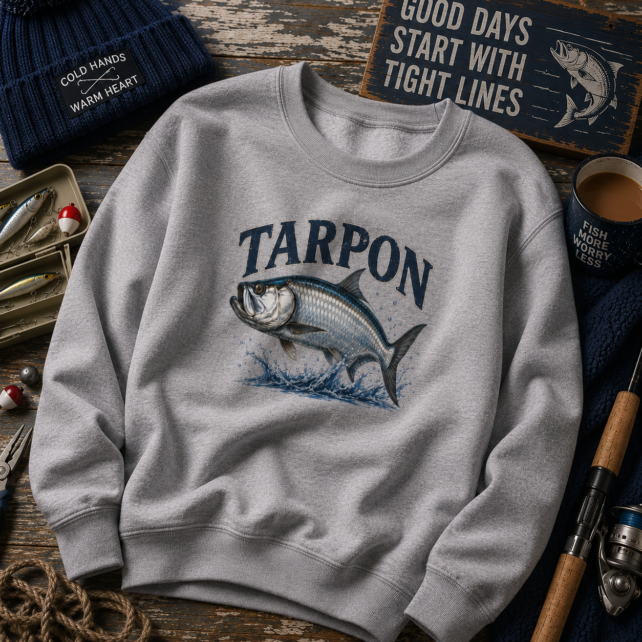 Tarpon Fishing Crewneck Sweatshirt — Vintage Tarpon Graphic Pullover