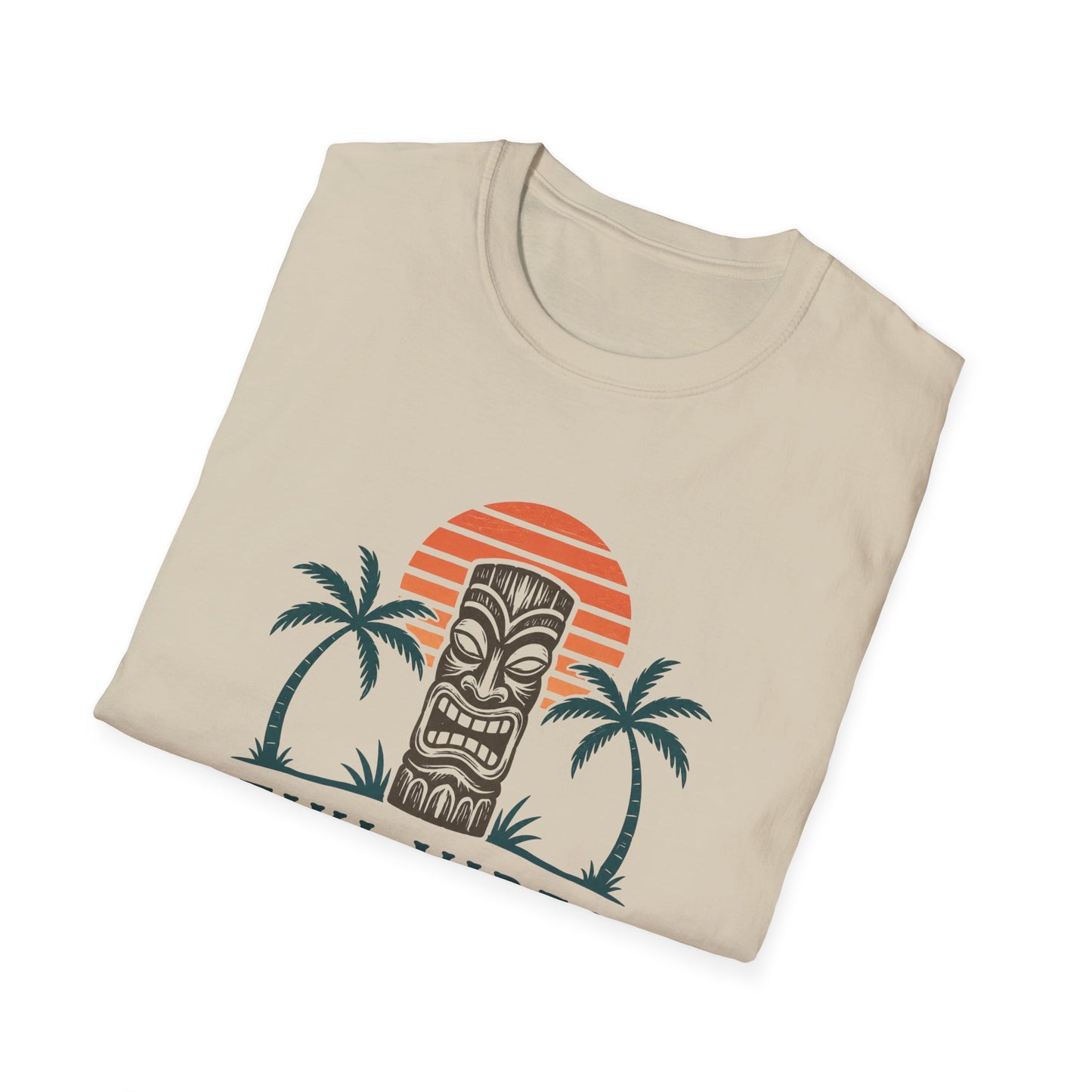 Tiki Vibes Sunset Tee (Palm Trees & Tiki Mask)