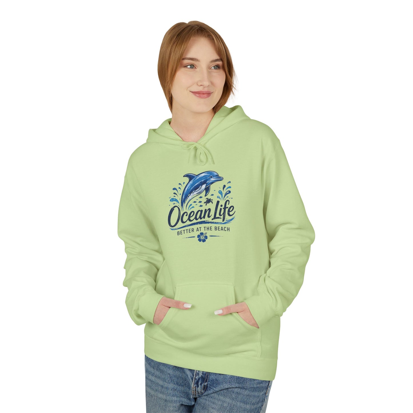 Ocean Life Hoodie - Beach Vibes Dolphin Surf Graphic