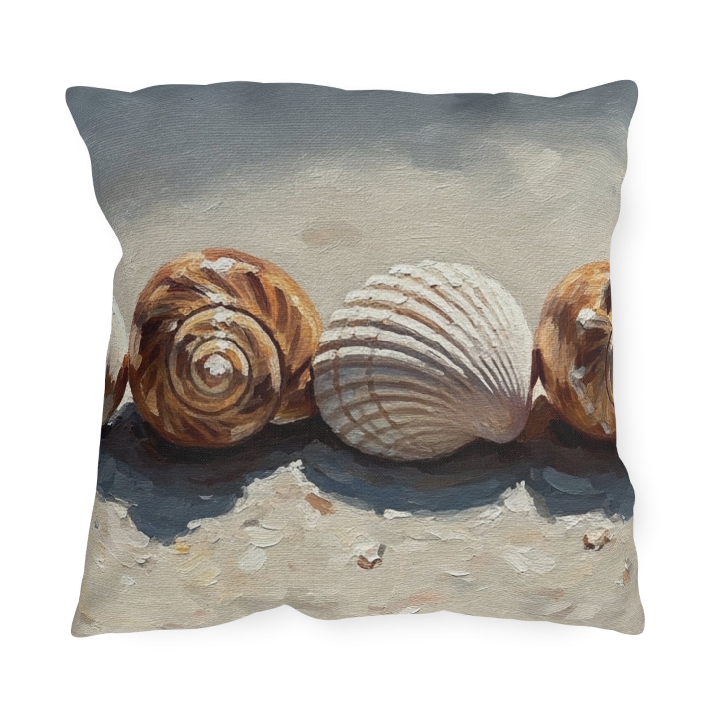 Decorative pillow with shell design on a white background
