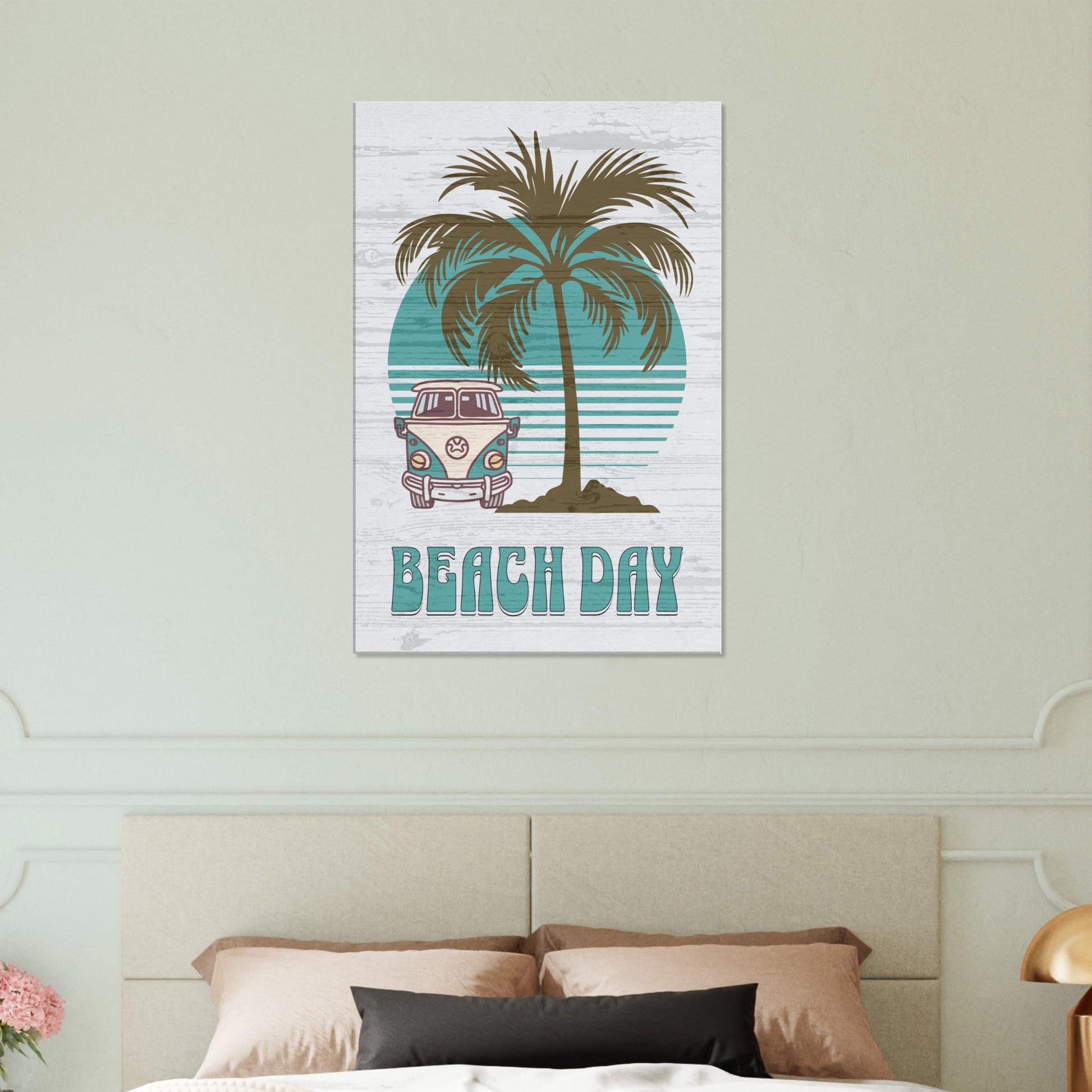 Beach Day Teal Canvas Wall Print on Caribbean Rays