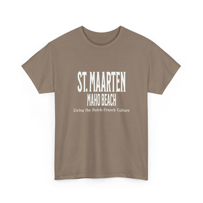 Maho Beach T-shirt in taupe with St. Maarten front graphic text