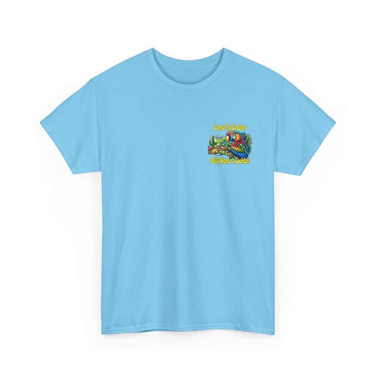 Cocktail Parrot Tee - Fun Retro Style, Unisex  Heavy Cotton T-Shirt,