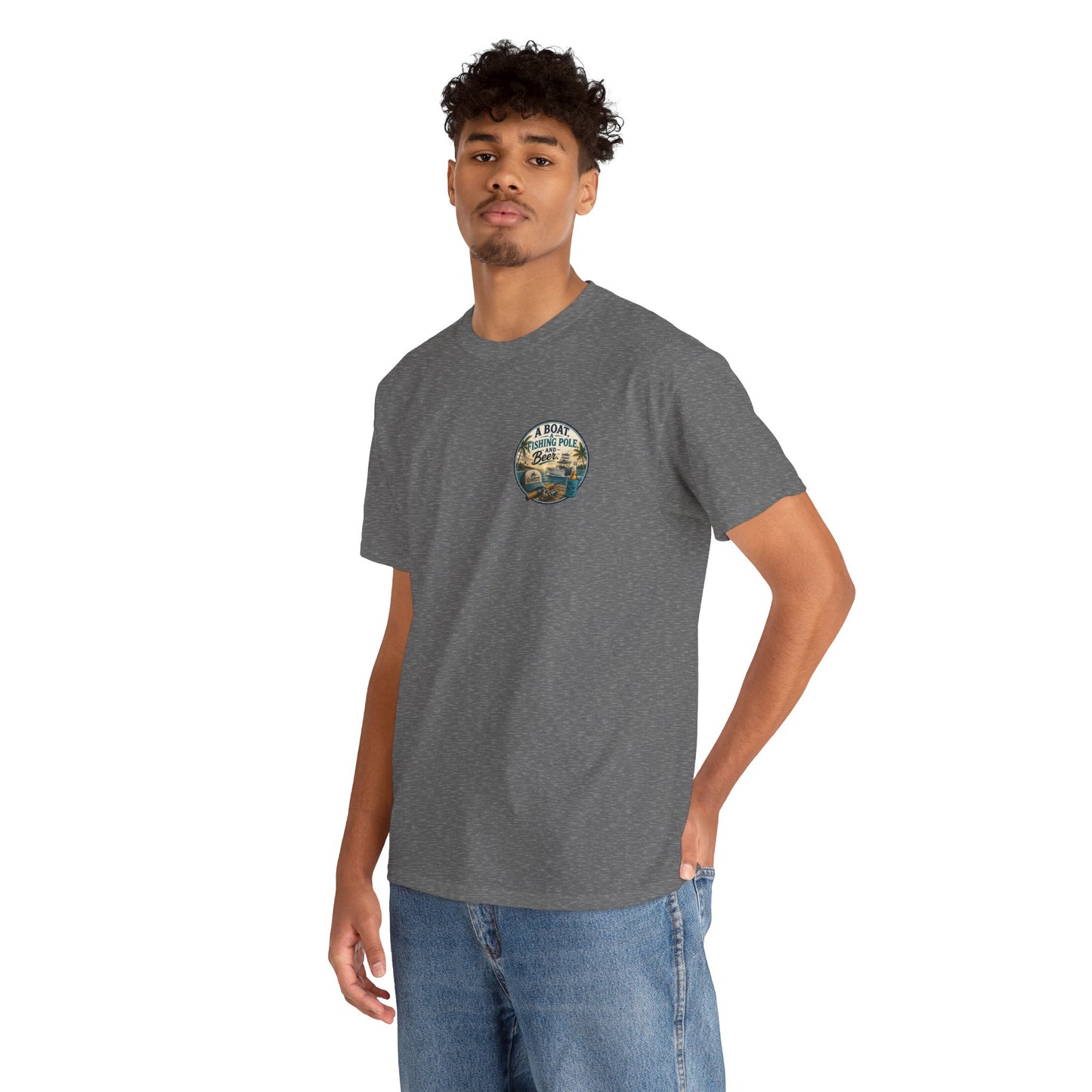 T-Shirt — "A Boat, Fishing Pole and Beer" Vintage Fishing Graphic Tee