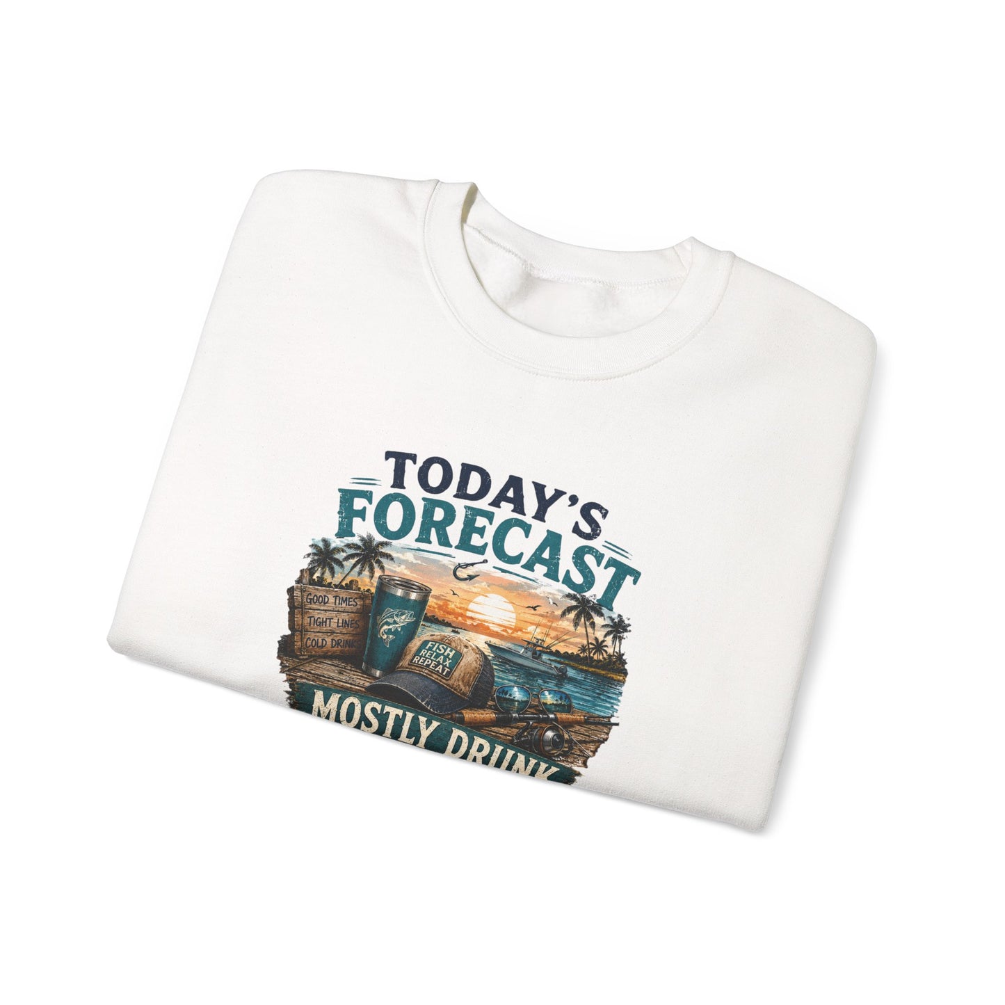 Crewneck Sweatshirt — "Today's Forecast: Mostly Drunk with a Chance of Fishing" Vintage Fishing Crewneck