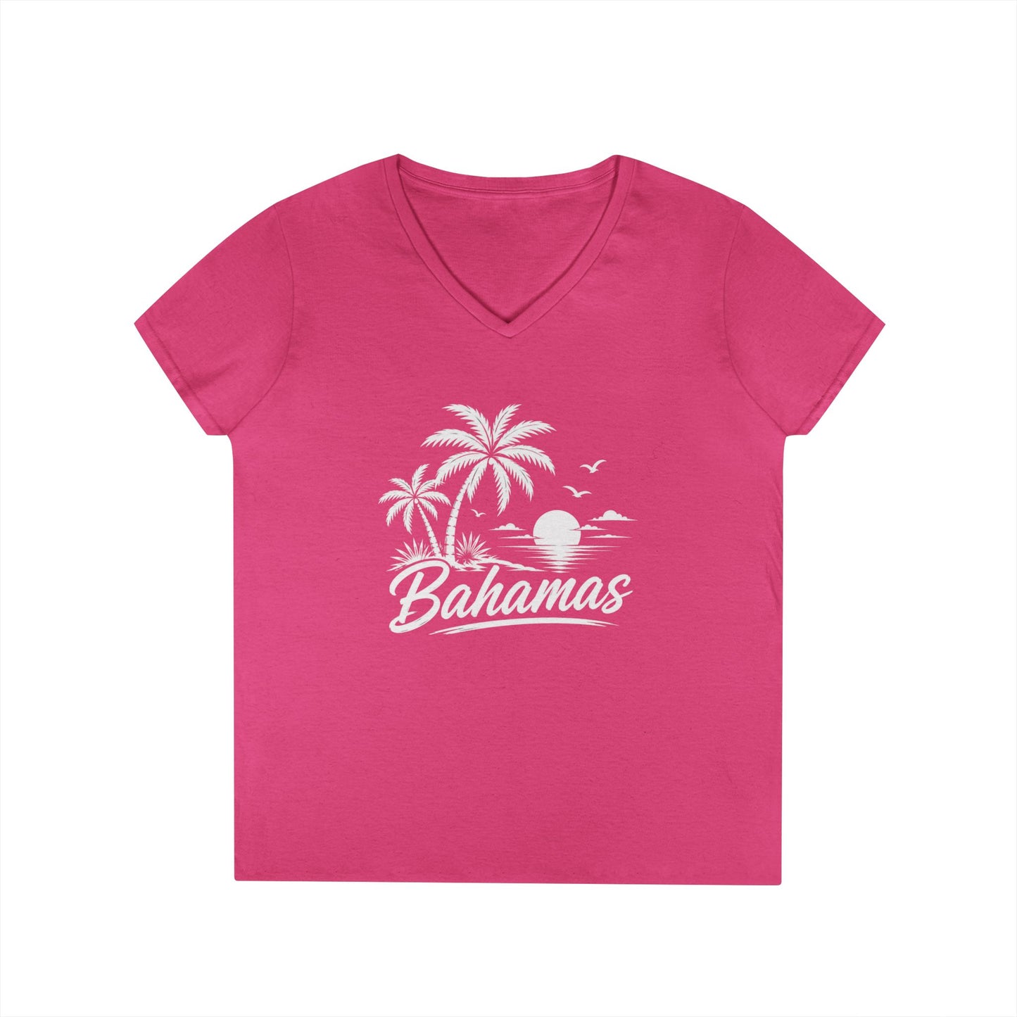Bahamas Palm Beach V-Neck Tee — Ladies' Tropical Vacation T-Shirt