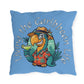 Pillow with a parrot design and 'Living the Caribbean Life' text on a blue background