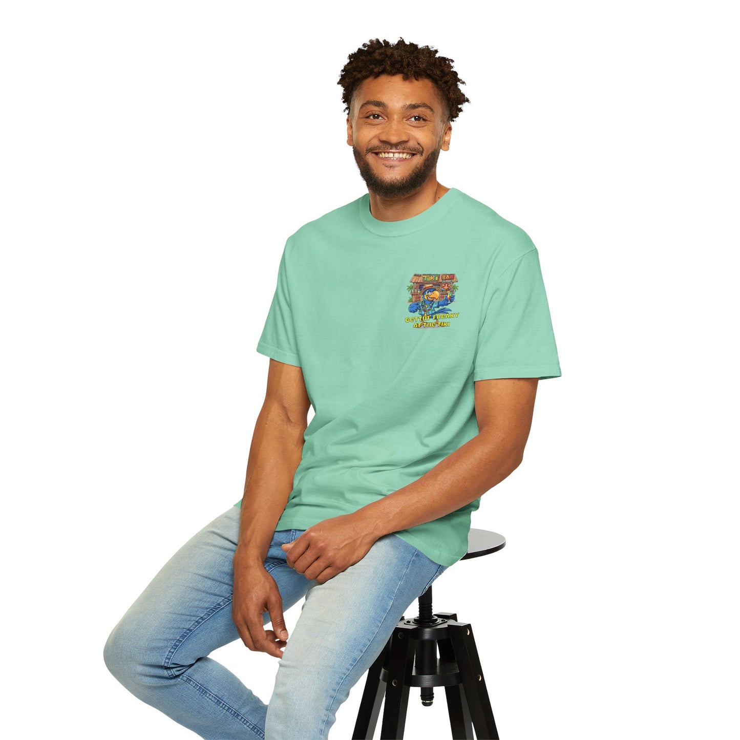 Gettin' Freaky at the Tiki Dancing Parrot Comfort Colors T-shirt