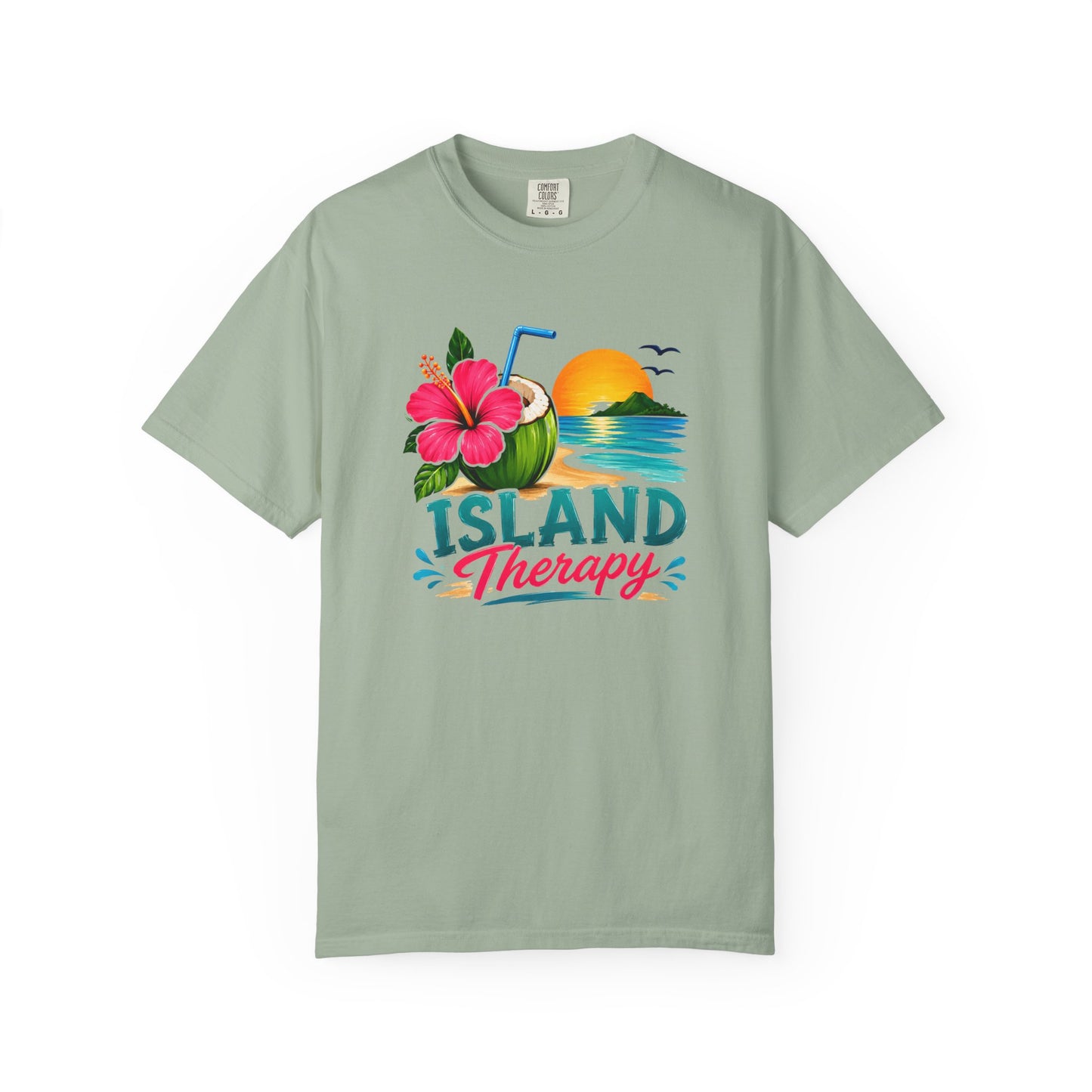 Island Therapy T‑Shirt — Tropical Sunset Coconut Drink Beach Tee