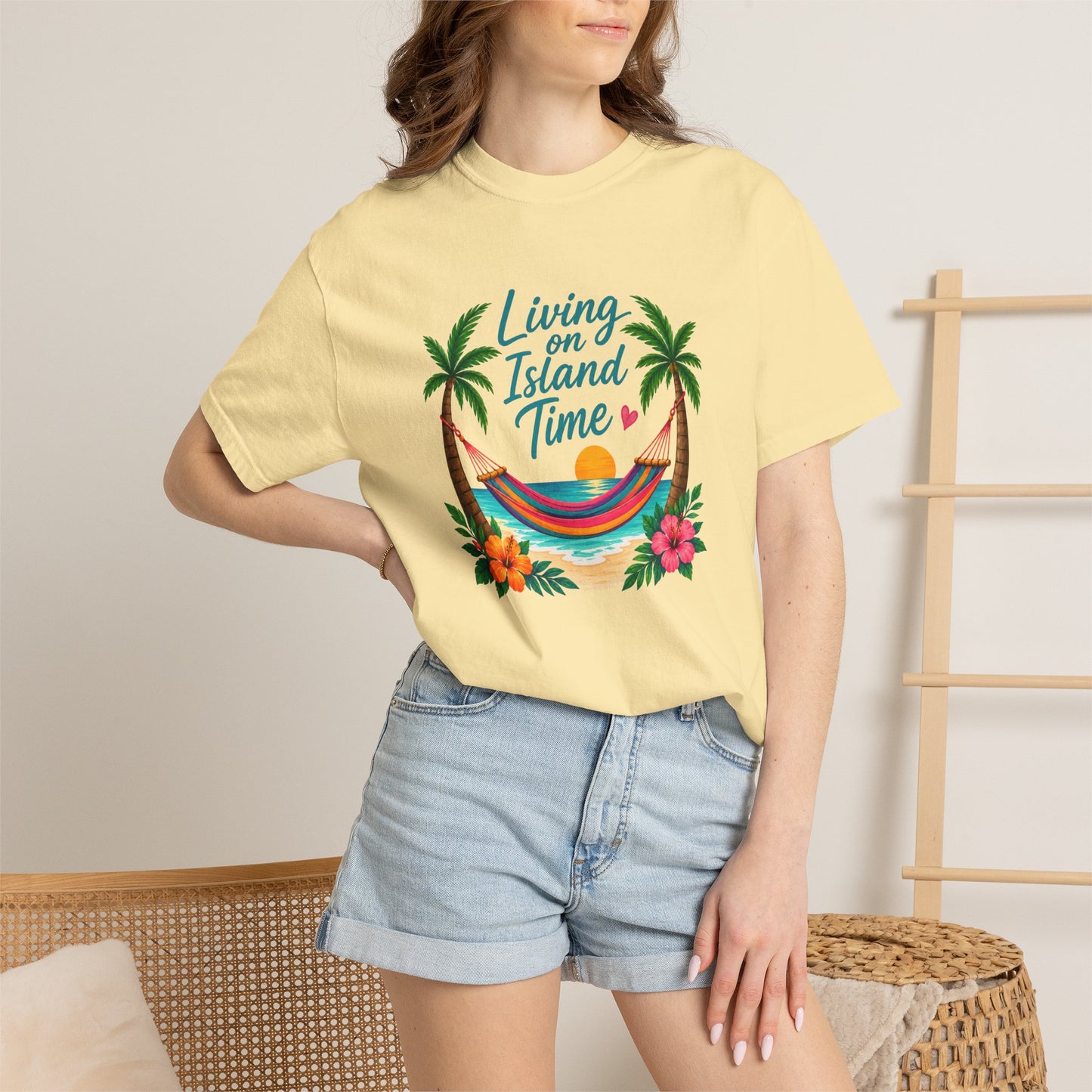 Island Time T-Shirt — "Living on Island Time" Tropical Hammock Tee