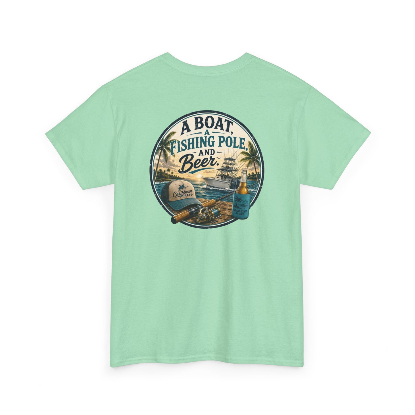 T-Shirt — "A Boat, Fishing Pole and Beer" Vintage Fishing Graphic Tee