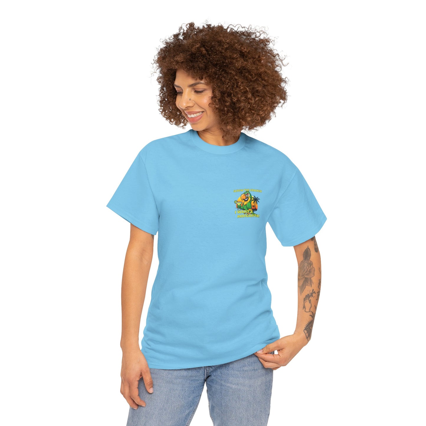 Screw the Cracker I Want a Margarita" T-Shirt Tropical Parrot Cocktail Tee