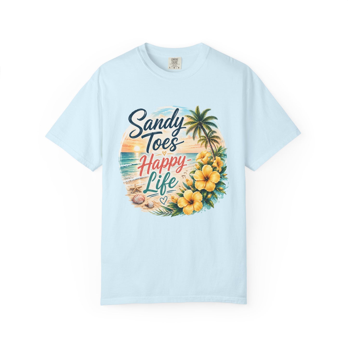 Sandy Toes Happy Life T-Shirt — Tropical Beach Vacation Tee