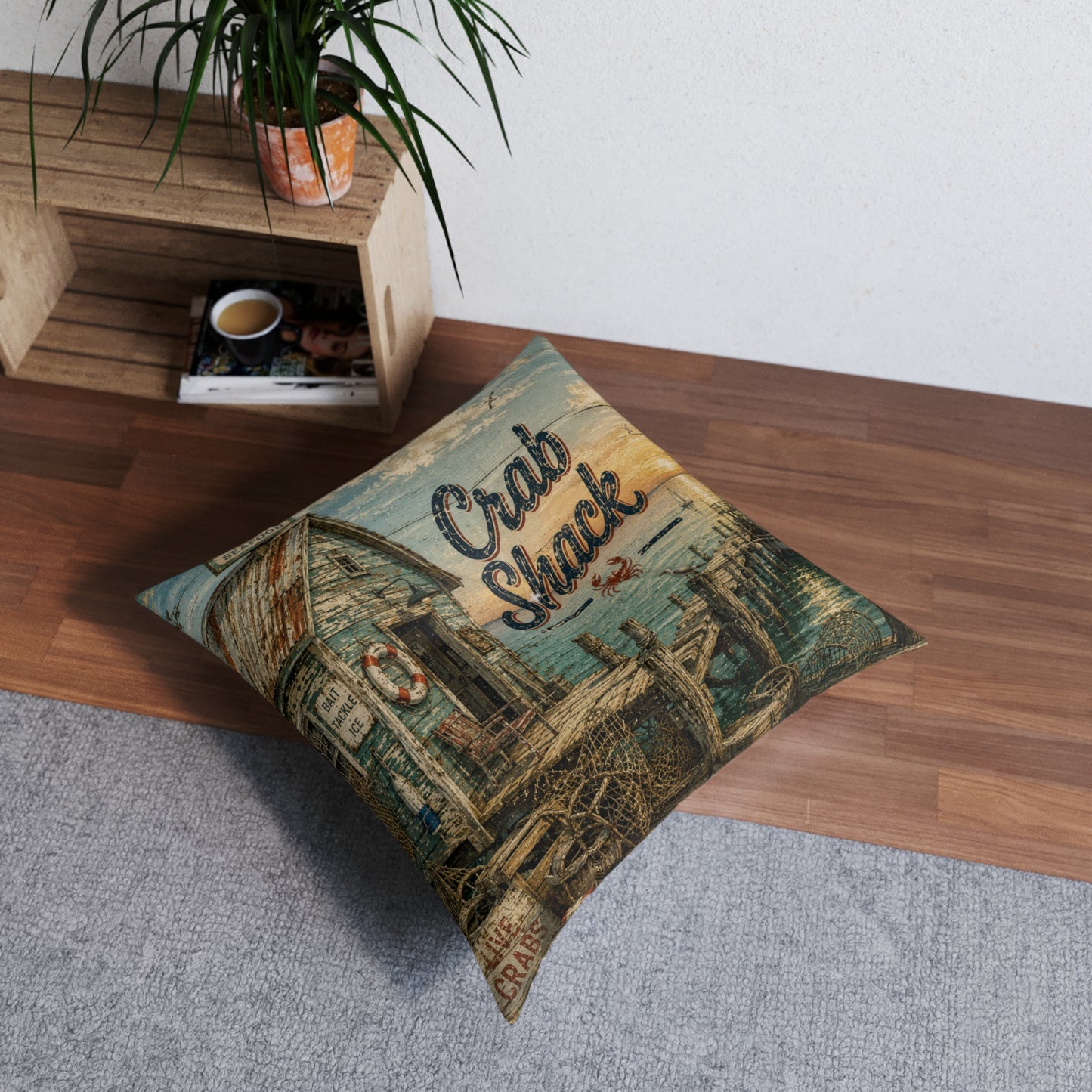 Old Crab Shack Tufted Floor Pillow, Square