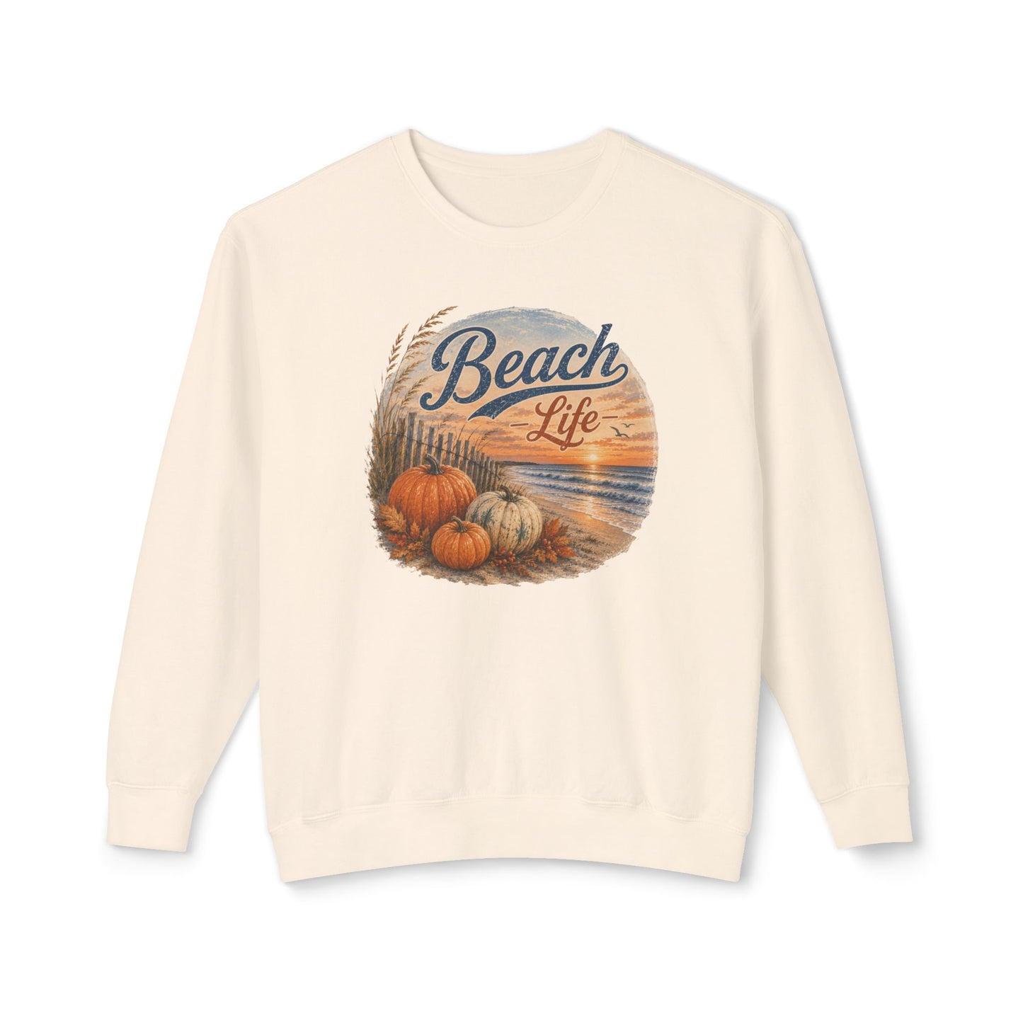Beach Life Fall Pumpkin Lightweight Crewneck Sweatshirt
