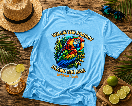 Willie the Parrot Island Tiki Bar Unisex Heavy Cotton T-Shirt