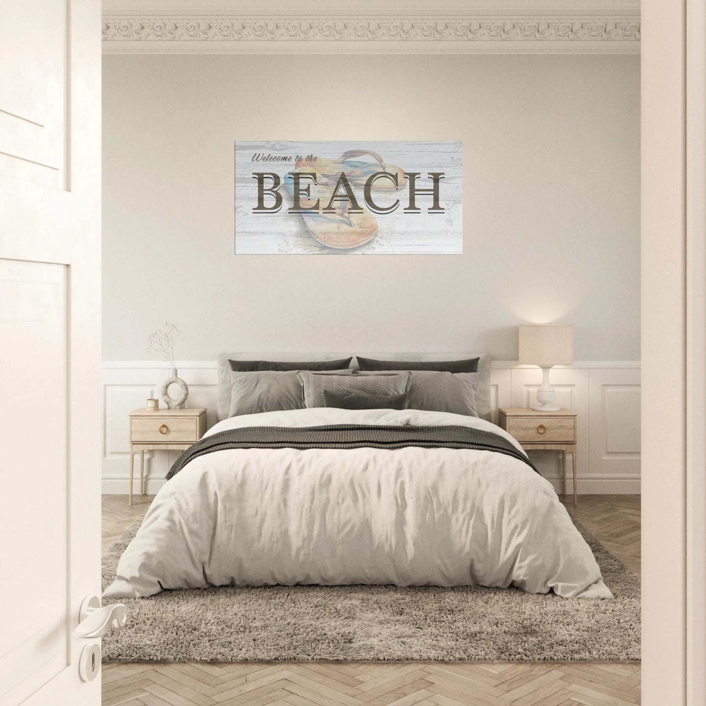 Welcome To the Beach Flip Flop Canvas Print Art - Caribbean Rays