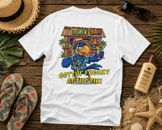 Gettin' Freaky at the Tiki Dancing Parrot Comfort Colors T-shirt