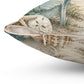 Square polyester pillow shown from the side with zipper closure and beach shell print.