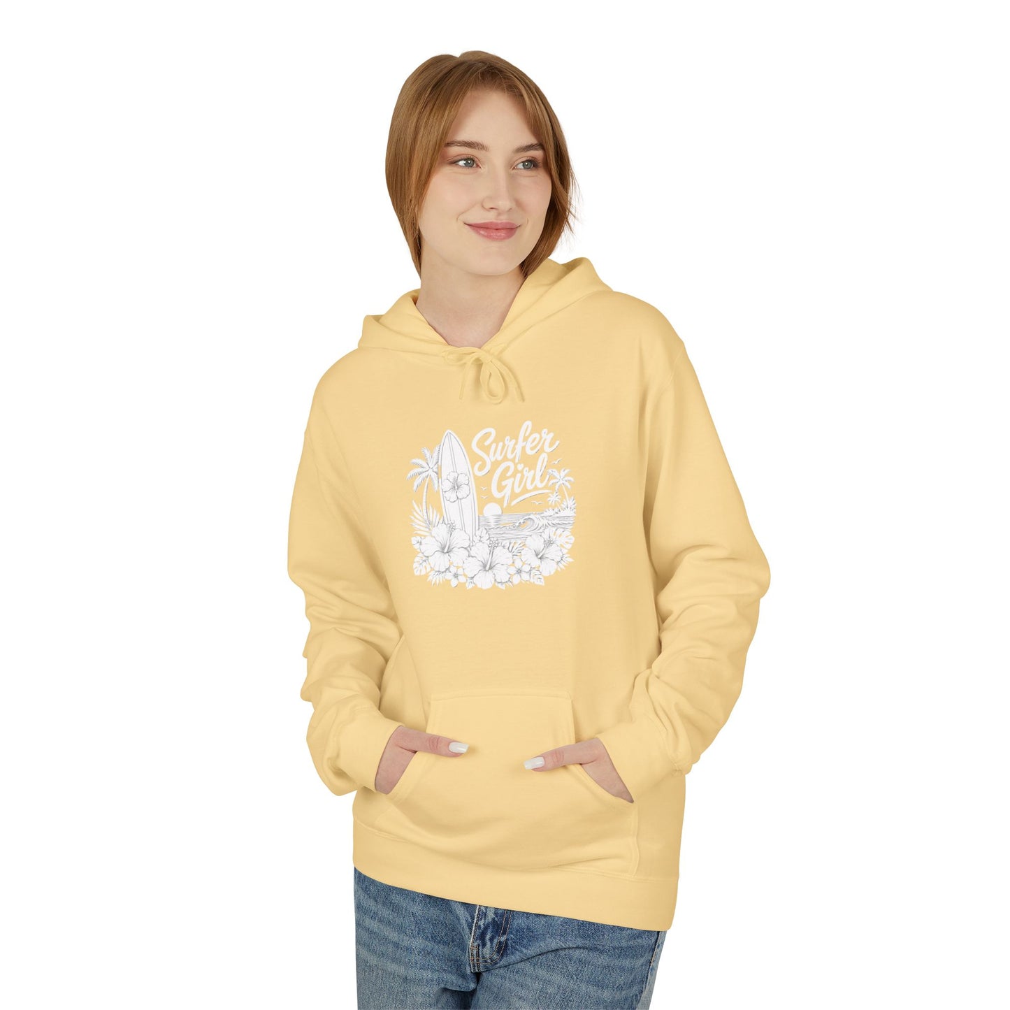 Surf Sketch Hoodie — Minimal Beach Palm Line Art Sweatshirt
